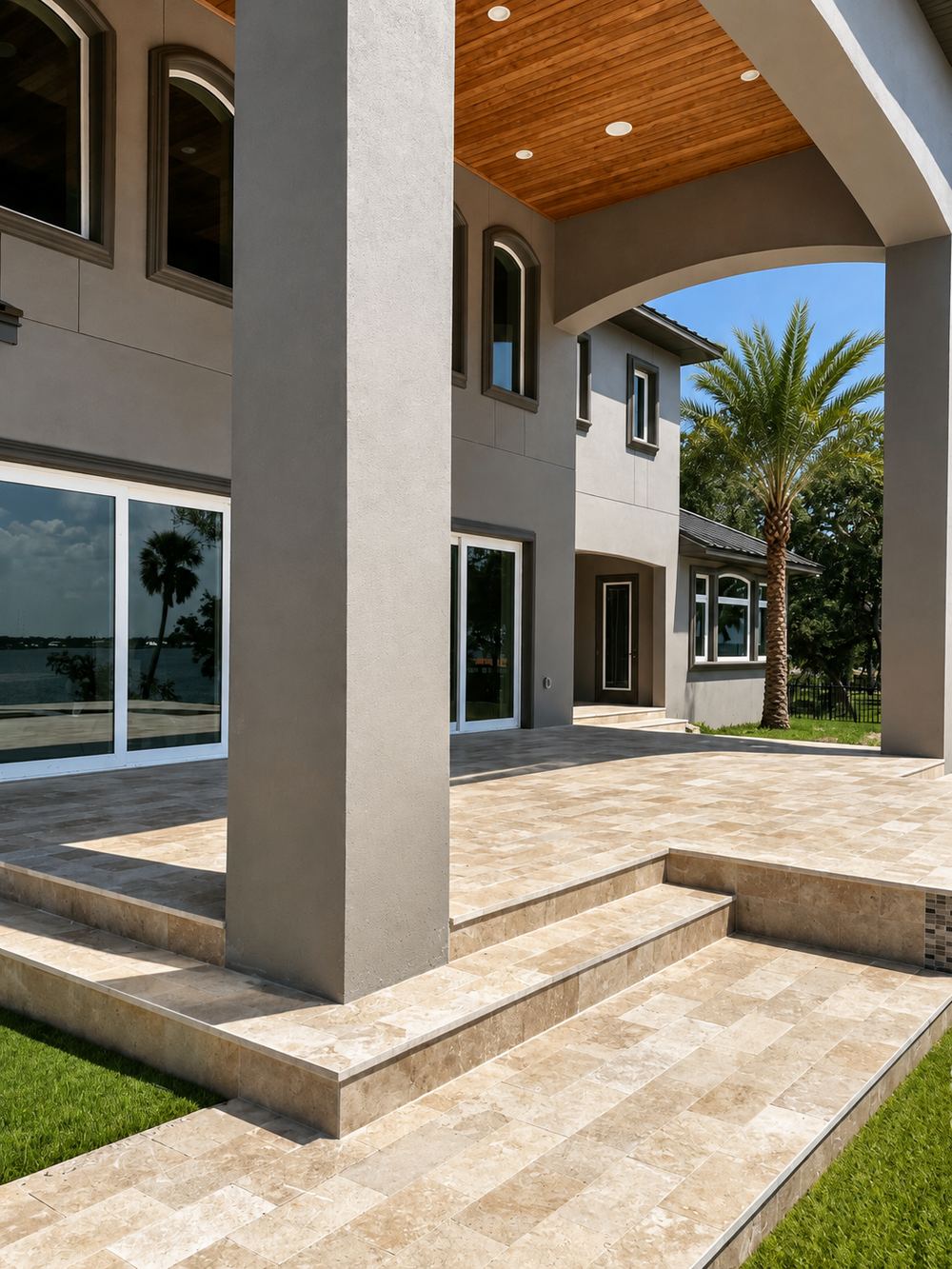 Travertine Patio & Steps, Waterfront