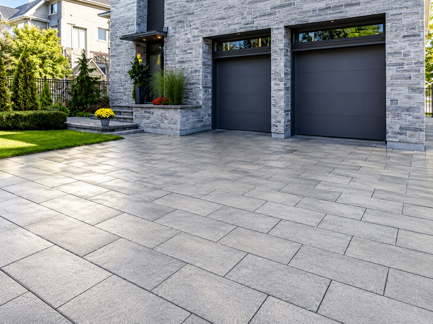 Gray Paver Driveway, Double Garage