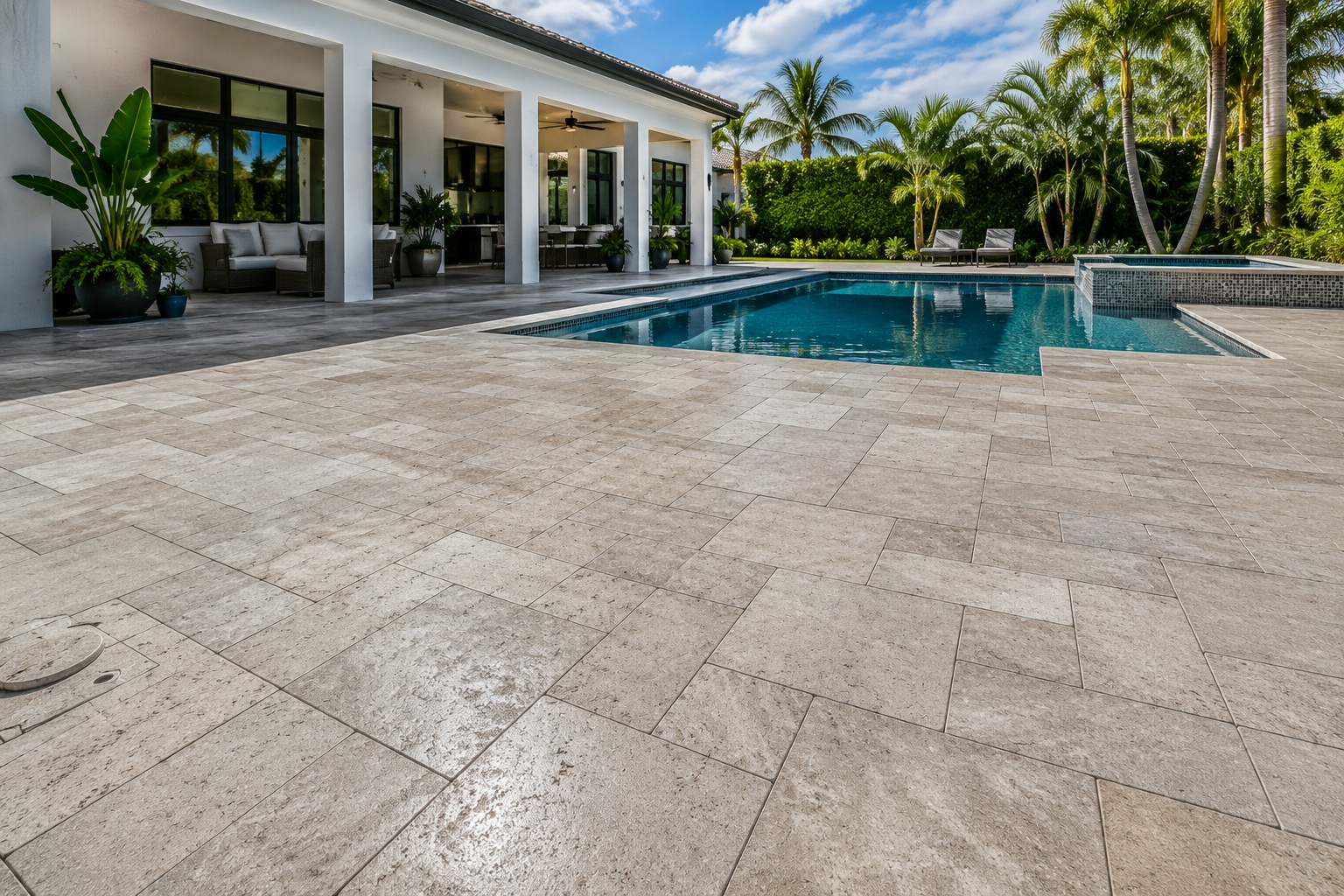 Travertine Pool Deck, Palm Trees, Florida