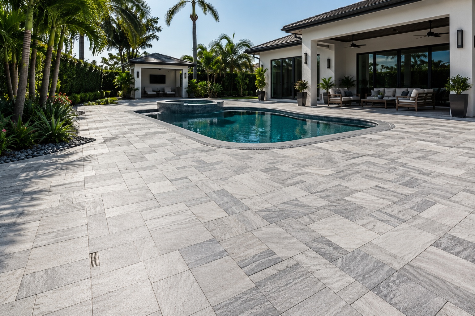 Modern Gray Paver Pool Deck