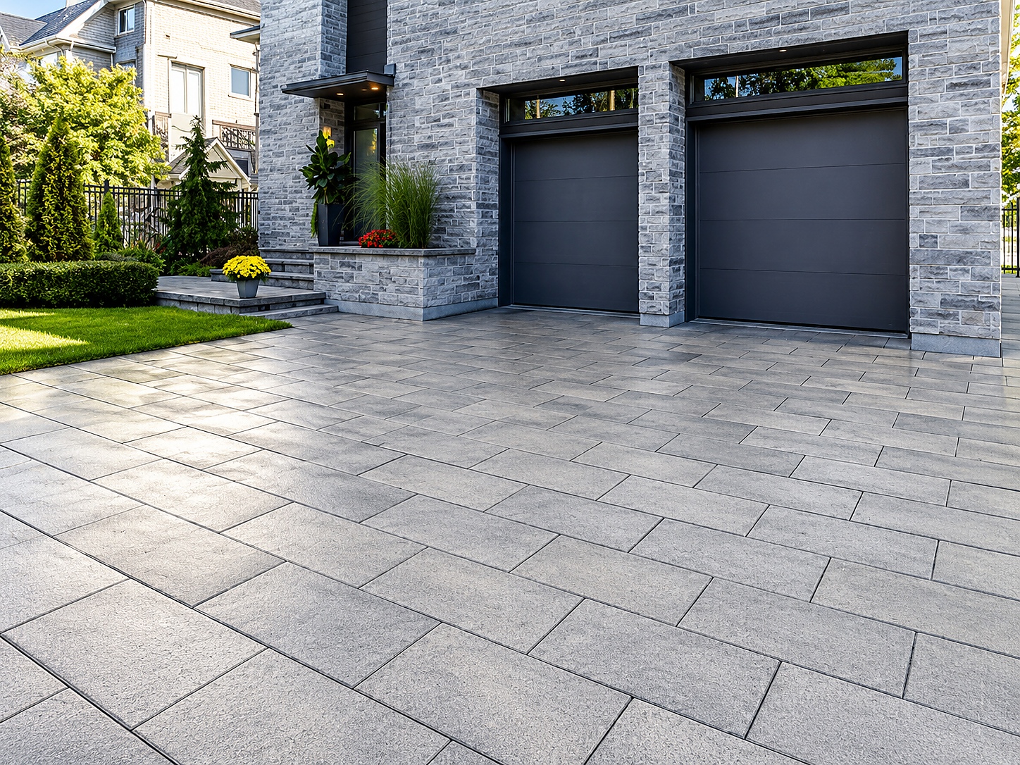 Gray Paver Driveway Double Garage