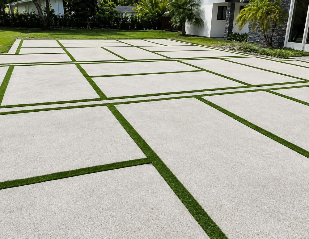 Concrete Patio With Synthetic Turf Joints