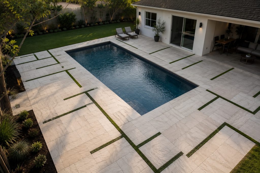 Paver Pool Deck Artificial Turf Aerial
