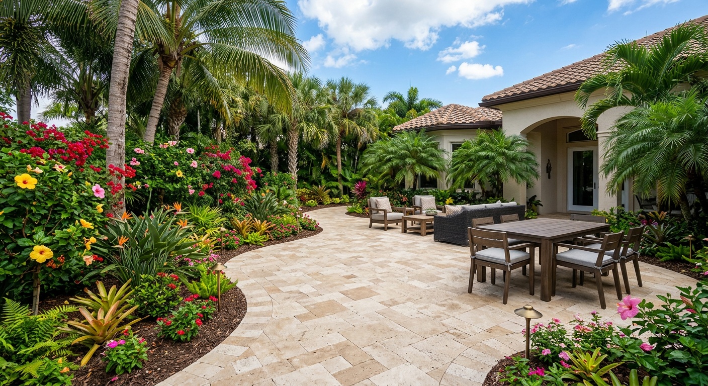 Travertine Patio Tropical Flowers Florida
